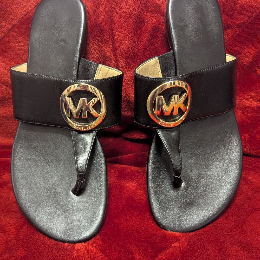 Michael Kors Black Sandals with Gold Logo